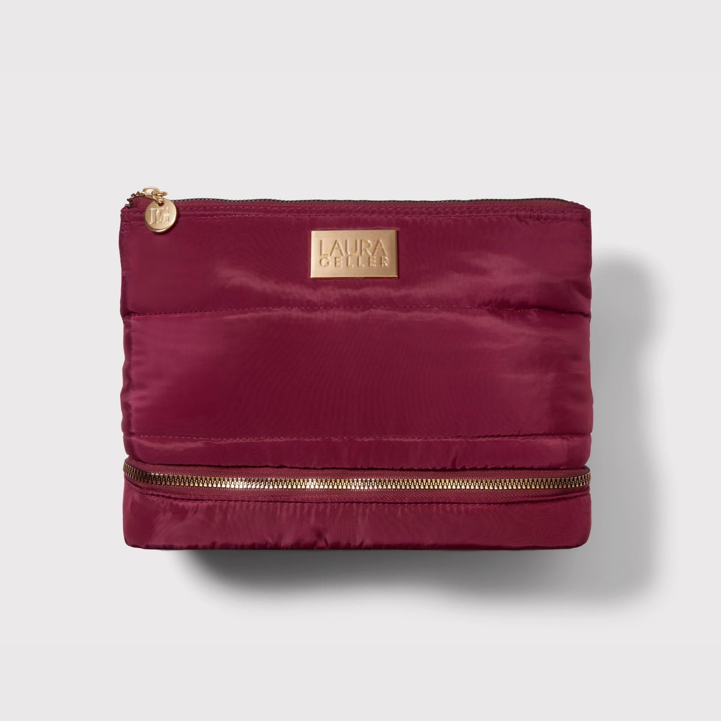 Quilted Makeup Bag with Brush Case, Burgundy