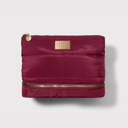 Quilted Makeup Bag with Brush Case, Burgundy